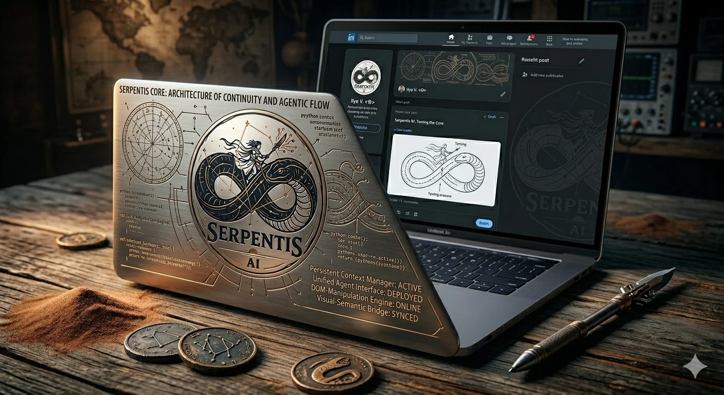 Цветной визуальный образ Serpentis рядом с ноутбуком